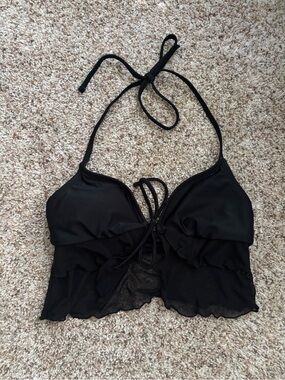 No Boundaries Black Halter Swim Top with Lace-Up Front